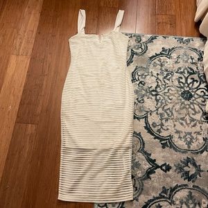 Good American cream tight two layer maxi dress